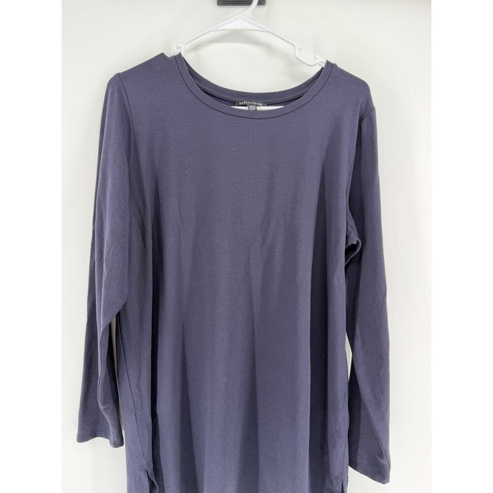Eileen Fisher Womens Blue Long-Sleeve Crewneck Jersey Tunic Side Slit Size Large - Picture 2 of 8